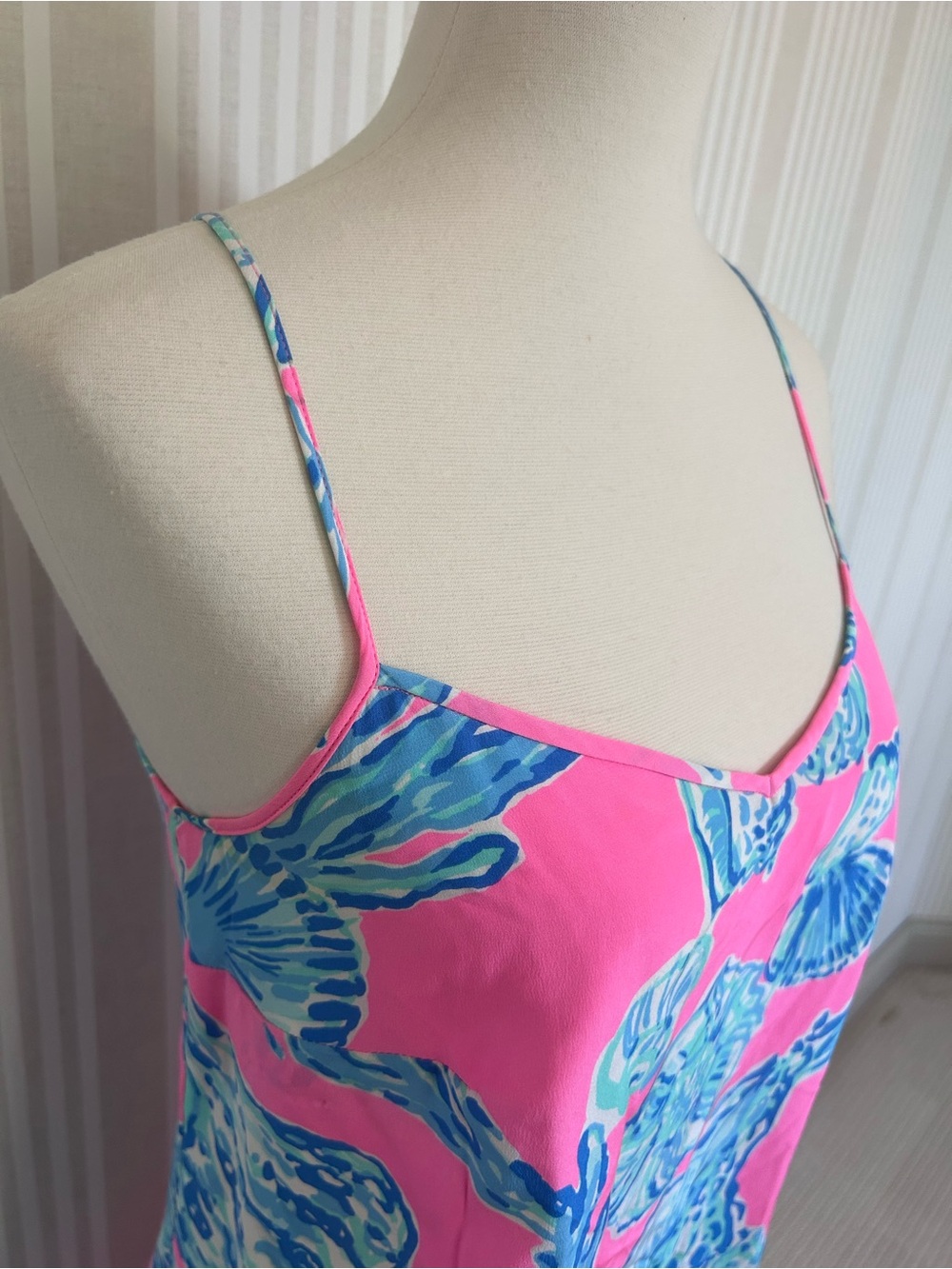Lilly Pulitzer Clara Slip Halter Dress 100% Silk Women’s Size XS Pink/Blue Shell - Picture 5 of 11